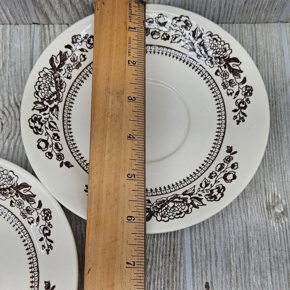 Royal China Sussex Ironstone Saucers Set of 5 Brown Floral USA Made 6in